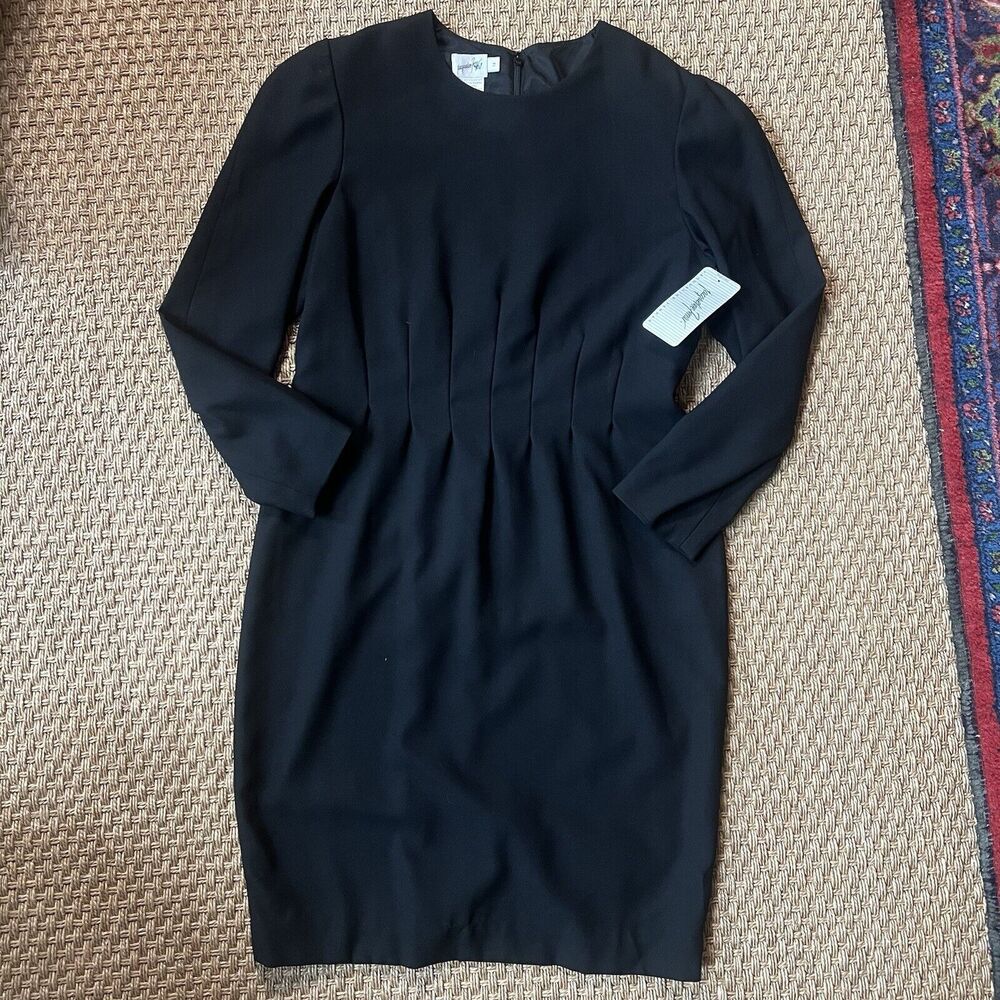 VTG Jacqueline Ferrar NWT Deadstock Black Dress Sz 14 LS Career Closet Staple